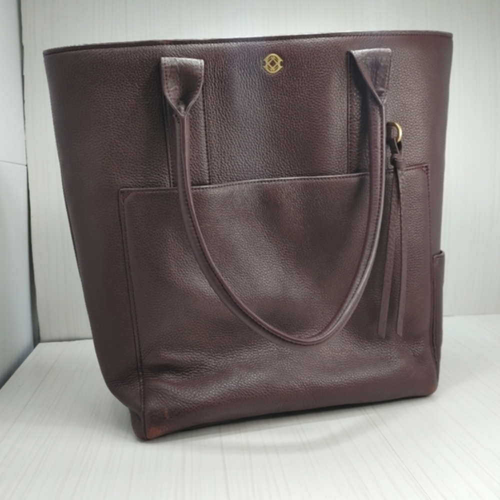 Dagne Dover Charlie Tote Oxblood Emblem Tassel Multi Function Leather Work Bag